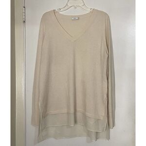 VINCE. V neck beige wool double layer jumper knit sweater size Large